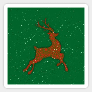 Red Flying Reindeer Mandala in the Green Sky Magnet